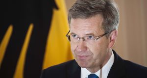German President Christian Wulff announces his resignation during a statement at the Bellevue Palace in Berlin this morning.