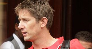 Edwin Van Der Sar leaves the Landmark Hotel in London today.