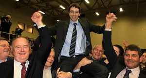 Billy Timmins, Simon Harris and Andrew Doyle, all Fine Gael, at the Wicklow count in the Shoreline Centre, Greystones, Co Wicklow overnight. Billy Timmins, Simon Harris and Andrew Doyle, all Fine Gael, at the Wicklow count in the Shoreline Centre, Greystones, Co Wicklow overnight.