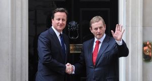 Taoiseach Enda Kenny and British Prime Minister David Cameron outside 10 Downing St this afternoon.