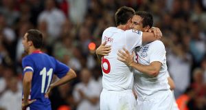 Frank Lampard celebrates scoring his second goal with Chelsea teammate John Terry. Frank Lampard celebrates scoring his second goal with Chelsea teammate John Terry.