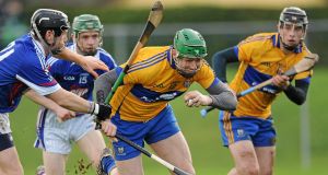 Fergal Lynch, Clare, supported by Nicky OConnell, in action against Daniel Murphy, left, and Martin Power, Waterford Institute of Technology today. Fergal Lynch, Clare, supported by Nicky OConnell, in action against Daniel Murphy, left, and Martin Power, Waterford Institute of Technology today.