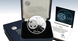 A limited edition €15 silver coin which was launched today to mark the 125th anniversary of the GAA. Pic: PA