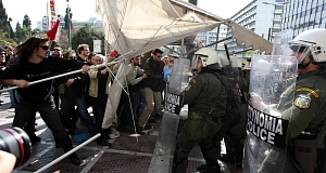 Greek rioters clash with authorities during protests last month against the governments handling of the economic crisis.