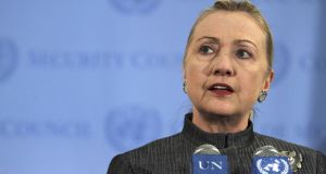 US Secretary of State Hillary Clinton speaking at the UN Security Council yesterday US Secretary of State Hillary Clinton speaking at the UN Security Council yesterday