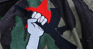 An INLA logo embroidered on a jacket during a republican parade in Derry in 2007. An INLA logo embroidered on a jacket during a republican parade in Derry in 2007.