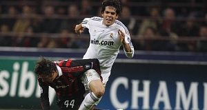 Real Madrids Ricardo Kaka of Brazil, right, challenges AC Milans Massimo Oddo. Pic: AP