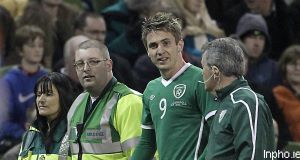 Kevin Doyle after injuring in knee during last Saturdays win over Macedonia.