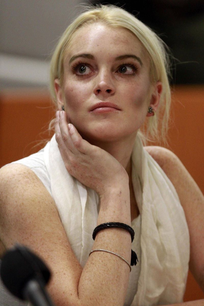 Lohan pictured yesterday in court