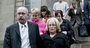 Lorraine McGoverns parents Kevin and Theresa leaving Omagh District Court on the opening day of the inquest yesterday.