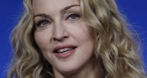Madonna pictured at a news conference yesterday for Sundays Super Bowl halftime show.