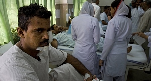 Pakistani police officers who survived the Wednesday bombing, admitted at a local hospital in Lahore, Pakistan today. Pic: AP Pakistani police officers who survived the Wednesday bombing, admitted at a local hospital in Lahore, Pakistan today. Pic: AP