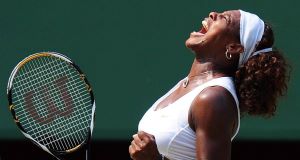 Serena Williams celebrates in her match against Elena Dementieva this afternoon. Serena Williams celebrates in her match against Elena Dementieva this afternoon.