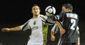 Eamon Zayed, Sporting Fingal, in action against Derek Pender, Bray Wanderers. Picture: SPORTSFILE