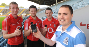 Stephen Comerford with Cork Senior footballers Nicholas English, Derek Kavanagh and captain Graham Canty. Stephen Comerford with Cork Senior footballers Nicholas English, Derek Kavanagh and captain Graham Canty.
