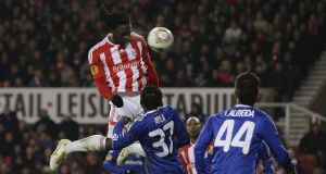 Stoke Citys Kenwyne Jones scores the equalising goal last night.