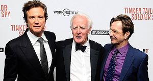 Colin Firth (left), John Le Carre (centre) and Gary Oldman arriving for the UK premiere of Tinker, Tailor, Soldier Spy. Pic: PA