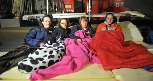 Former workers Denis Ryan,Helen Crowley, Martina Anderson and Amy Cotter who slept on the factory floor at Vita Cortex last night. Picture Dan Linehan. Former workers Denis Ryan,Helen Crowley, Martina Anderson and Amy Cotter who slept on the factory floor at Vita Cortex last night. Picture Dan Linehan.